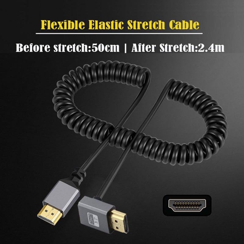 chenyang HDMI Stretch Coiled Cable HDMI 1.4 Type A Male to Male 4K 60hz 90 Degree UP Angled Extension Cable - Image 2